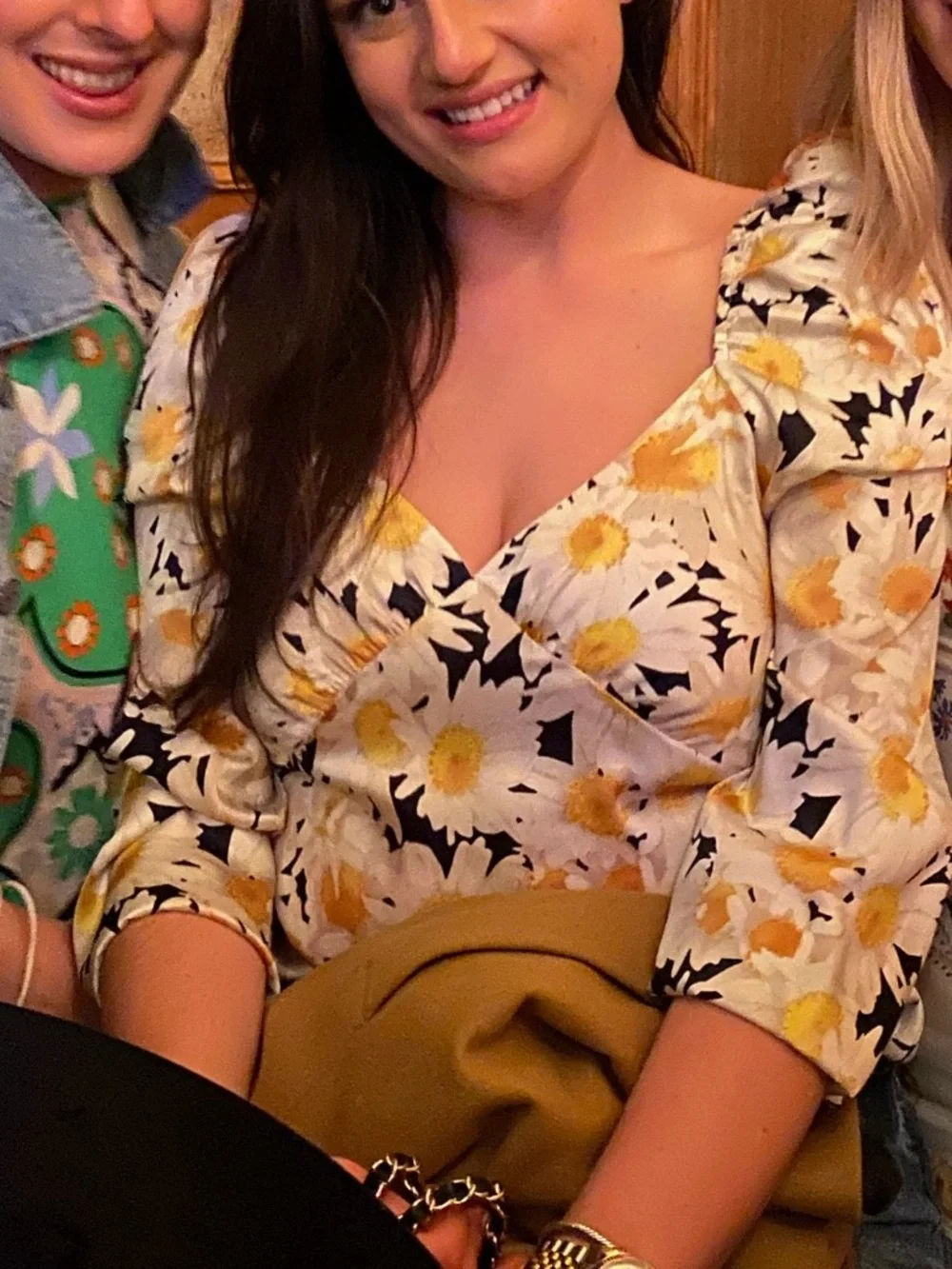 Zara White Floral Blouse with Yellow Accents